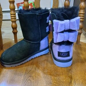 UGG Kids' Black and Purple Bow Boots